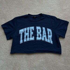 The Bar Baby Blue Logo Navy Blue Varsity Cropped Tee